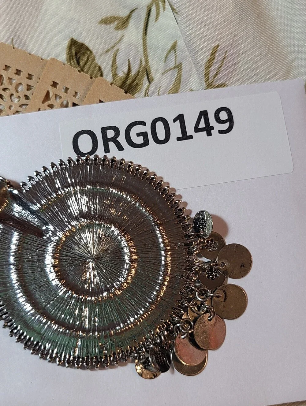 Vintage Silver Round Disc Pendant Necklace with Dangling Coins